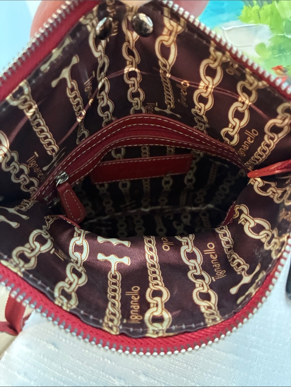 Tignanello Red Leather Crossbody Bag - Picture 5 of 6